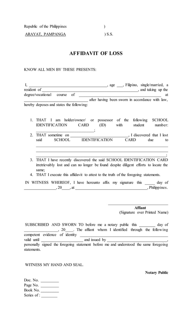 Affidavit For Id Card